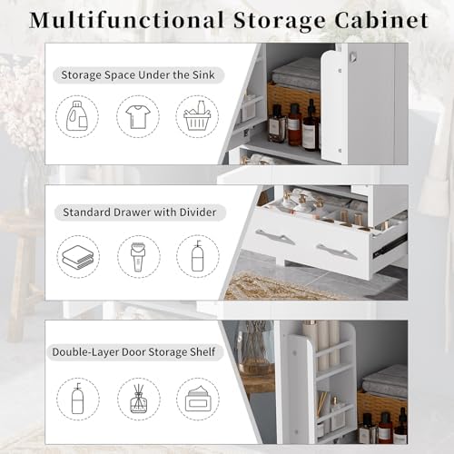 24" Bathroom Vanity with Sink Combo Set, Solid Wood Frame Bathroom Storage Cabinet with 2 Drawers and 1 Drawer, Double-layer Door Shelf, Soft Closing Cabinet Door with Organizer, White