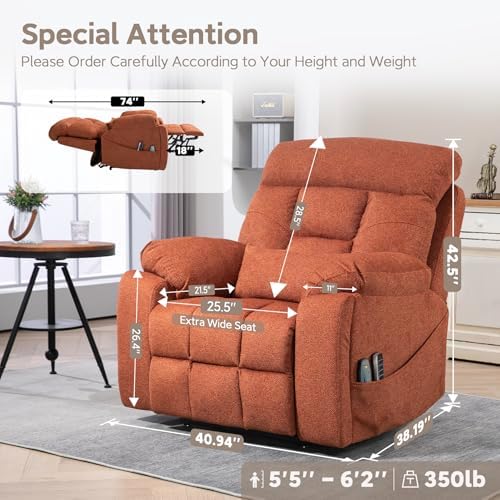 Extra Large Power Lift Recliner with Independently Adjustable Headrest, Lumbar, Backrest, Legrest Lift Lazy Boy Recliners Chairs for Elderly with Vibrating Leg Massage and Heated Seat