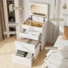 3 in 1 Vanity Desk with Flip Top Mirror, Small Make Up Set with Visible Glass Desktop, Compact Makeup Vanity with 3 Drawers Hidden Storage & Cushioned Stool, Dressing Table for Bedroom