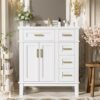 30'' Bathroom Vanity with Single Sink Combo, Freestanding Modern Bathroom Storage Sink Cabinet, Storage Cabinet with 2 Drawers & 2 Door, Solid Wood Frame for Small Bathrooms, White