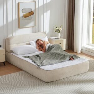 All in One Full Mattress & Bed Frame,13.5'' Memory Foam Compress Bed in a Box with Headboard | Motion Isolation | No Assembly Required | Living Room Apartment Bedroom (Khaki)