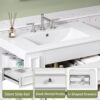 30 Inches Bathroom Vanity with Sink MDF, Wall Mounted Floating Cabinets w/Double Drawers, 3 Holes Single Ceramic Sink Combo Set Modern Storage Cabinet (White)