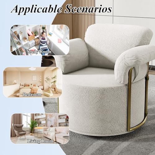 360° Swivel Accent Armchair, Deep Cushioned Seat Vanity Chair, Nursery Chair with Steel Structure Base, Swivel Chairs for Living Room, Bedroom, Baby Room (Round, Beige)