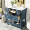 30" Bathroom Vanity with Sink Set, Vintage Bathroom Cabinet Vanity with Ceramic Basin, Extra Large Storage 5 Drawers, Solid Wood Frame Storage Cabinet (Blue)