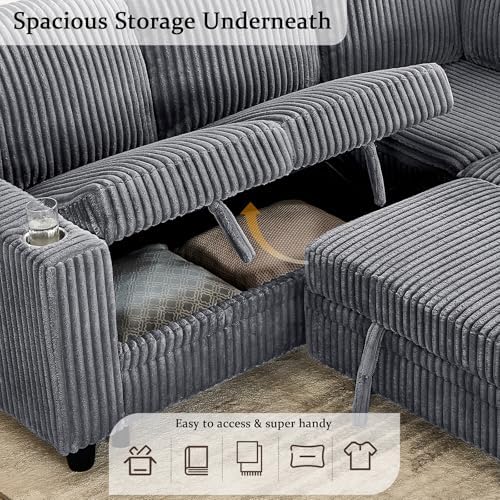 81'' Modular Sectional Sleeper Sofa with Pull Out Bed, U Shaped Sectional Couch with Storage & USB Charging, Extra Wide and Deep Seat Couches for Living Room (Grey)